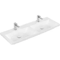 Villeroy & Boch Wastafel Subway 3.0 Dubbele Wasbak Met 2 Kraangaten Zonder Overloop 130x47x16.5 cm Wit Alpin