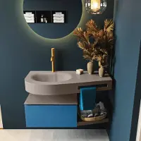 Mondiaz Riva badmeubel 100cm Jeans met 1 lade en wastafel links 1 kraangat Smoke