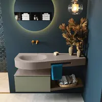 Mondiaz Riva badmeubel 120cm Army met 1 lade en wastafel links 0 kraangaten Smoke