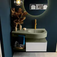 Mondiaz Riva badmeubel 100cm Linen met 1 lade en wastafel rechts 1 kraangat Army