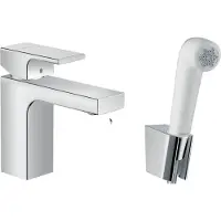 Hansgrohe Wastafelmengkraan vernis shape eengreeps 100 zinc met handdouche en doucheslang 160 cm chroom