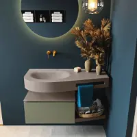 Mondiaz Riva badmeubel 100cm Army met 1 lade en wastafel links 0 kraangaten Smoke
