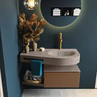 Mondiaz Riva badmeubel 100cm Rust met 1 lade en wastafel rechts 1 kraangat Smoke