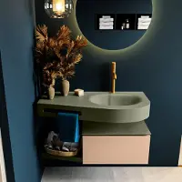 Mondiaz Riva badmeubel 100cm Rosee met 1 lade en wastafel rechts 1 kraangat Army