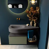Mondiaz Riva badmeubel 100cm Army met 1 lade en wastafel links 0 kraangaten Dark Grey