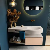 Mondiaz RIVA 120cm badmeubel onderkast / planchet kleur Rosee met 1 lade. Wastafel DULCET rechts 0 kraangaten kleur Linen.