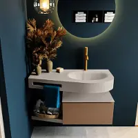 Mondiaz Riva badmeubel 100cm Rust met 1 lade en wastafel rechts 1 kraangat Linen