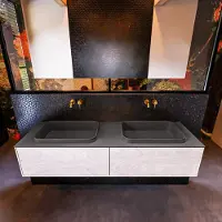 Mondiaz Erin 150cm badmeubel Underlayment met 2 lades en donkergrijze wastafel dubbel zonder kraangaten