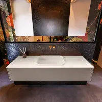 Mondiaz Erin 150cm badmeubel Smoke met 1 lade en beige wastafel midden zonder kraangaten