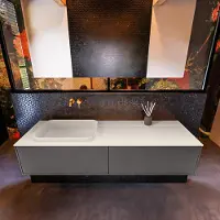 Mondiaz Badkamermeubelset Erin 150 cm met 2 Lades met RIDGE Wastafel Links Linen Zonder Kraangaten Greeploos Mat Dark Grey