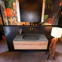 Mondiaz Badkamermeubelset Erin 100 cm met 1 Lade met RIDGE Wastafel Midden Dark grey Zonder Kraangaten Greeploos Mat Washed Oak