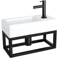 Differnz Helios fonteinset - 37.5x18.5x9.5cm - Rechthoek - 1 kraangat rechts - Recht matte zwarte kraan - met zwart frame - Keramiek Wit