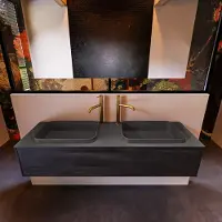 Mondiaz Erin 150cm badmeubel Antracite met 1 lade en donkergrijze wastafel dubbel 2 kraangaten