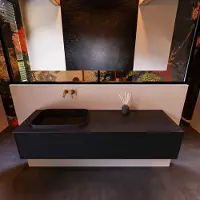Mondiaz Badkamermeubelset Erin 150 cm met 1 Lade met RIDGE Wastafel Links Urban Zonder Kraangaten Greeploos Mat Urban