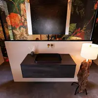 Mondiaz Erin 100cm badmeubel Dark Brown met 1 lade en zwarte wastafel midden zonder kraangaten