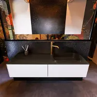 Mondiaz Erin 150cm badmeubel Talc met 2 lades en zwarte wastafel rechts 1 kraangat