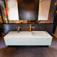 Mondiaz Erin 150cm badmeubel Clay met 1 lade en beige wastafel rechts 1 kraangat