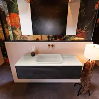 Mondiaz Badkamermeubelset erin 120 cm met 1 lade met ridge wastafel midden linen zonder kraangaten greeploos mat antracite