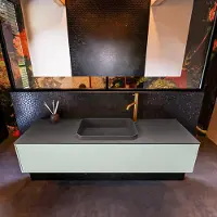 Mondiaz Erin 150cm badmeubel Greey met 1 lade en donkergrijze wastafel midden 1 kraangat