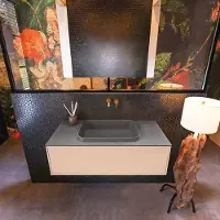 Mondiaz Erin 100cm badmeubel Rosee met 1 lade en donkergrijze wastafel midden zonder kraangaten