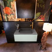 Mondiaz Erin 80cm badmeubel Greey met 1 lade en donkergrijze wastafel midden 1 kraangat