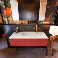 Mondiaz Badkamermeubelset Erin 120 cm met 1 Lade met RIDGE Wastafel Midden Linen met 1 kraangat Greeploos Mat Fire