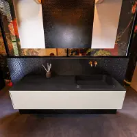 Mondiaz Erin 150cm badmeubel Linen met 1 lade en zwarte wastafel rechts zonder kraangaten
