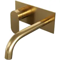 Brauer Gold Edition inbouw wastafelmengkraan met gebogen uitloop en afdekplaat model C2 goud geborsteld PVD