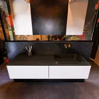 Mondiaz Erin 150cm badmeubel Talc met 2 lades en zwarte wastafel rechts zonder kraangaten