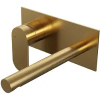 Brauer Gold Edition ColdStart wastafelkraan inbouw rechte uitloop met achterplaat model C2 geborsteld messing PVD