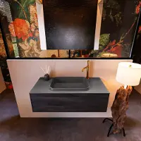Mondiaz Erin 100cm badmeubel Dark Brown met 1 lade en donkergrijze wastafel midden 1 kraangat