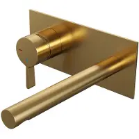 Brauer Gold Edition ColdStart wastafelkraan inbouw rechte uitloop met achterplaat model E2 geborsteld messing PVD