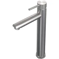 Brauer Brushed Carving verhoogde wastafelkraan met lange, ronde handgreep en ColdStart RVS geborsteld PVD