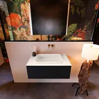 Mondiaz Badkamermeubelset Erin 80 cm met 1 Lade met RIDGE Wastafel Midden Linen Zonder Kraangaten Greeploos Mat Urban