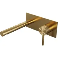 Brauer Gold Carving inbouw wastafelkraan plaat met rechte uitloop, lange handgreep en ColdStart geborsteld messing PVD rechts