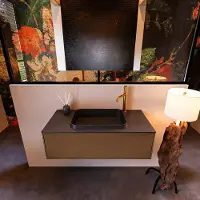 Mondiaz Badkamermeubelset Erin 100 cm met 1 Lade met RIDGE Wastafel Midden Urban met 1 kraangat Greeploos Mat Rust