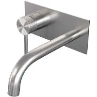 Brauer Brushed Carving inbouw wastafelkraan plaat met gebogen uitloop, lange handgreep en ColdStart RVS geborsteld PVD links