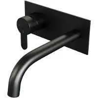 Brauer Black Edition inbouw wastafelmengkraan met gebogen uitloop en afdekplaat model D2 mat zwart