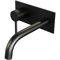 Brauer Black Carving inbouw wastafelmengkraan met gebogen uitloop en afdekplaat model A2 mat zwart