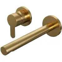 Brauer Inbouw wastafelmengkraan gold edition coldstart rechte uitloop korte platte hendel links geborsteld goud pvd met rozetten