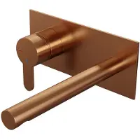 Brauer Inbouw wastafelmengkraan copper edition coldstart rechte uitloop korte platte hendel links geborsteld koper pvd met afdekplaat