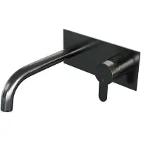 Brauer Gunmetal Edition inbouw wastafelmengkraan met gebogen uitloop en afdekplaat model D1 gunmetal geborsteld PVD