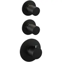 Brauer Regendoucheset Inbouw Black Carving Thermostatisch 30cm met Wandarm en Handdouche 3-Standen Losse Stopkranen Mat Zwart