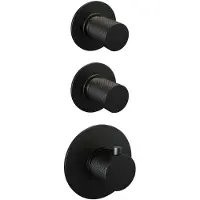 Brauer Black Carving thermostatische inbouw regendouche SET 21 met 20 cm douchekop en gebogen muurarm en 3-standen handdouche en doucheslang en geïntegreerde glijstang mat zwart