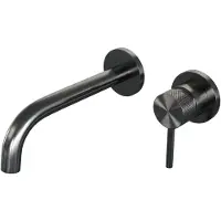 Brauer Gunmetal Carving inbouw wastafelmengkraan met gebogen uitloop en rozetten model A1 gunmetal geborsteld PVD