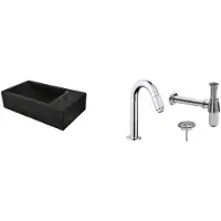 Wiesbaden FonteinPack Recto Natuursteen Rechts 40x22x10 cm Chroom (Keuze uit 20 kranen)