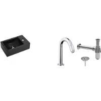 Boss & Wessing FonteinPack Houston MAT ZWART Rechts 37x23 cm Chroom (Keuze uit 20 kranen)