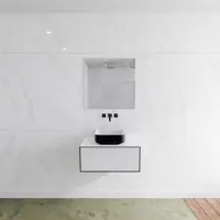 Mondiaz Badkamermeubelset LAGOM 70 cm Topblad met Gecentreerde Wastafel Solid Surface Opzetkom Binx Zonder Kraangat Mat Zwart (1 lade)