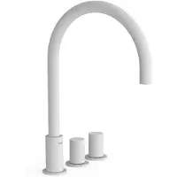 Tres Wastafelmengkraan Study Exclusive 3-Gats Kraan Links met Draaiknoppen Uitloop Gebogen 21,5 cm Rond Mat Wit