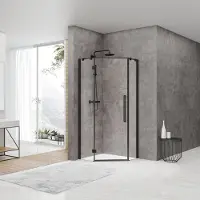 Van Rijn Douchecabine ST05 Vijfhoek 90x200 cm Met Standaard Deur 70.7 cm Helder Glas 8mm Zwart